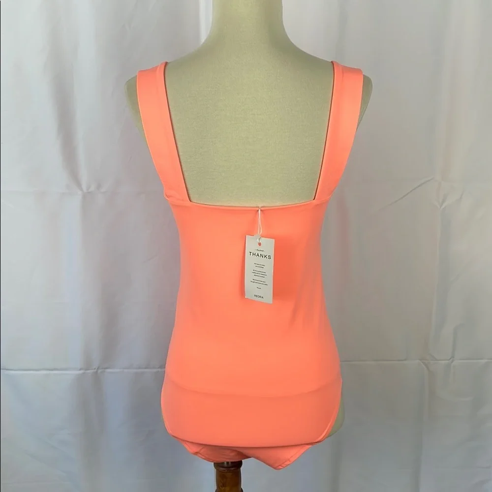 NWT REORIA Coral Orange Square Neck Tank Bodysuit w/Snap Closure - Size Medium - Picture 7 of 10